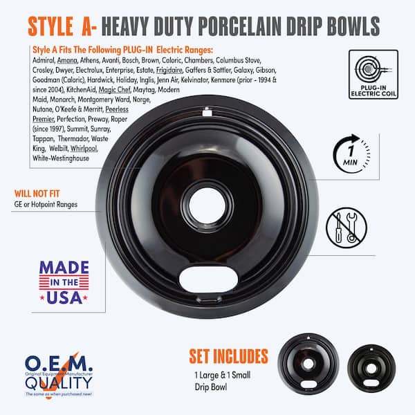 6 in. Small and 8 in. Large A Style Drip Pan in Black Porcelain (2-Pack)