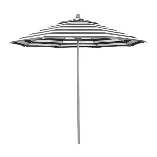 California Umbrella 9 ft. Gray Woodgrain Aluminum Commercial Market Patio Umbrella Fiberglass Ribs and Push Lift in Cabana Classic Sunbrella