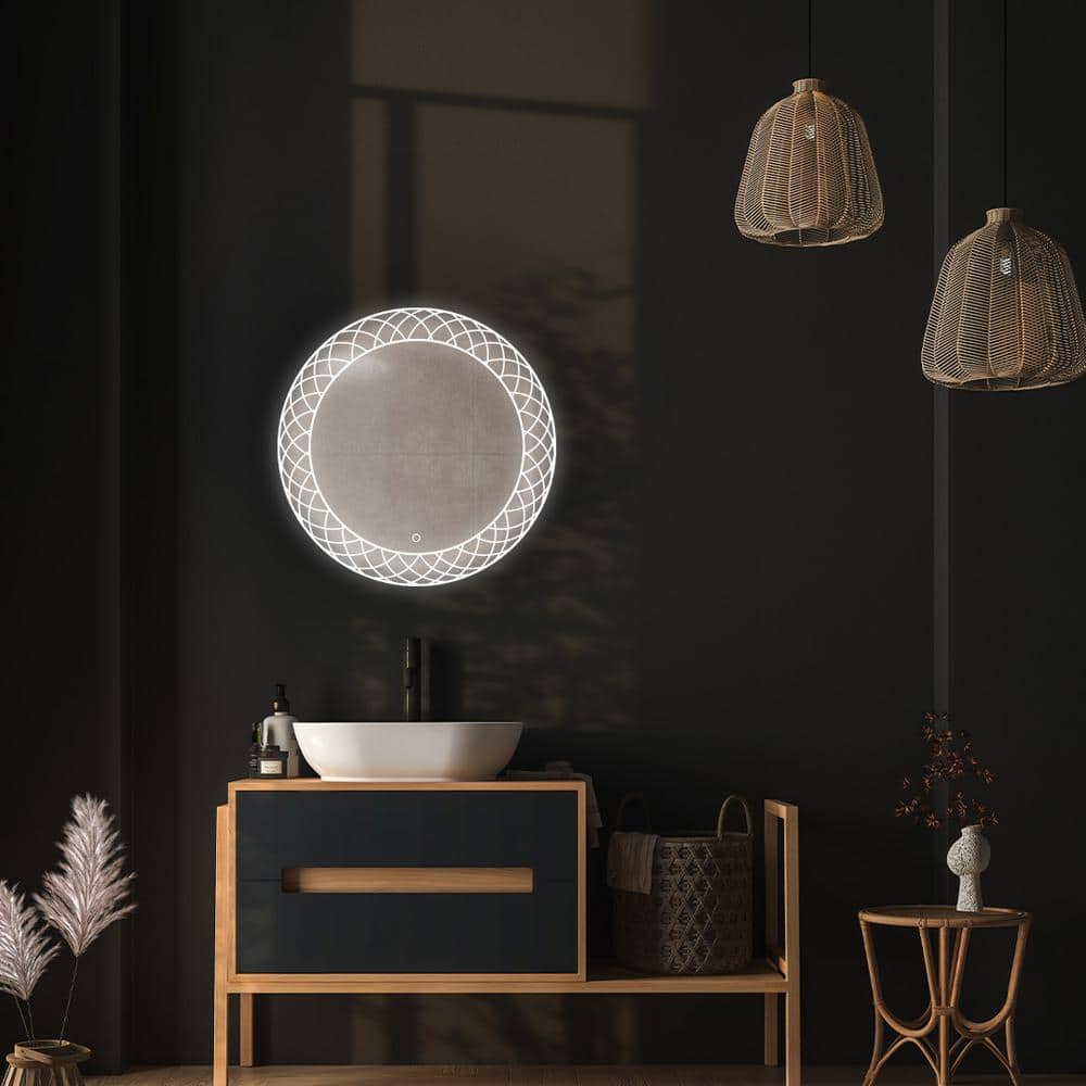 30" Round Silver LED Lighted Bathroom Mirror