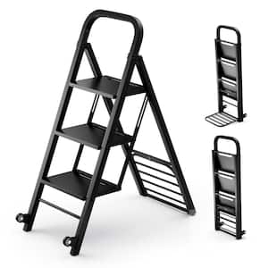 2 in 1-Hand Truck and Ladder 3-Step 10 ft. Reach Steel Step Stool, 440 lbs. Load Capacity