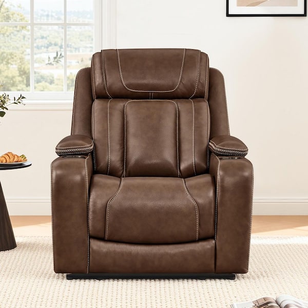 Spruce & Spring Monroe Gray Genuine Leather Power Swivel Glider