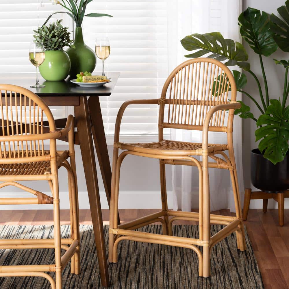 Natural Brown Rattan Curved Back Counter Stool