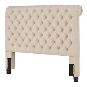 84.65 in. W Beige Linen Rolled Top Tufted King Upholstered Headboard