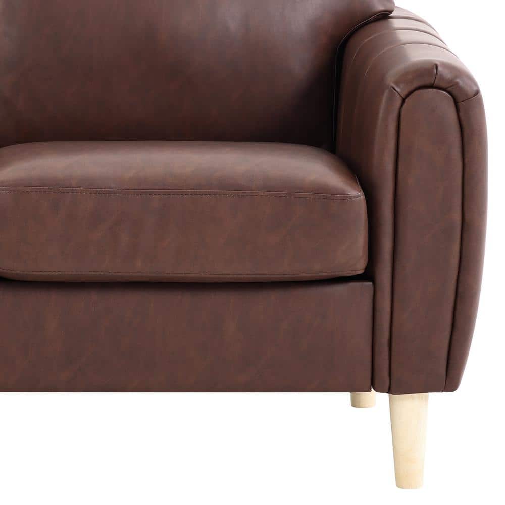 Brown Faux Leather Tufted Sofa with Removable Cushions
