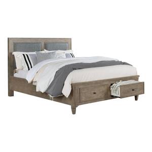 Gaudau Gray Wood Frame California King Platform Bed with Drawers and Padded Headboard