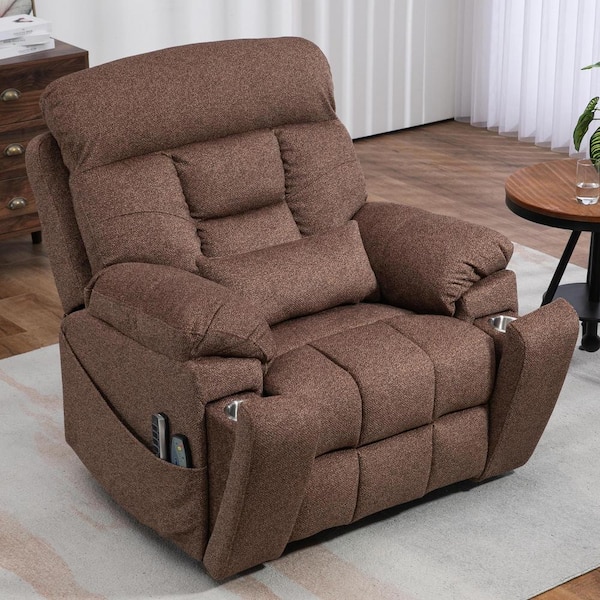 aisword Top-tier Flagship 4 OKIN Motors Chenille Recliner Lift Sofa 2 Remote Controls, Pillow and 2 Cup Holder - Brown