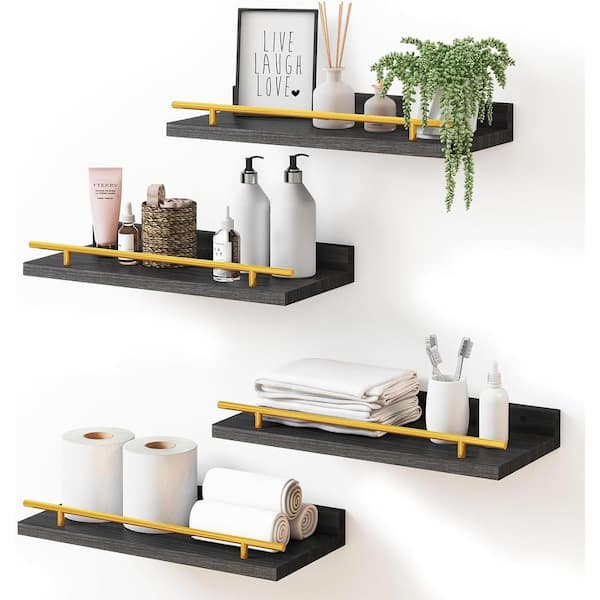 Cubilan 15.8 in. W x 5.9 in. D Black Gold Floating Shelves Decorative Wall Shelf, Bathroom Wall Decor Set of 4