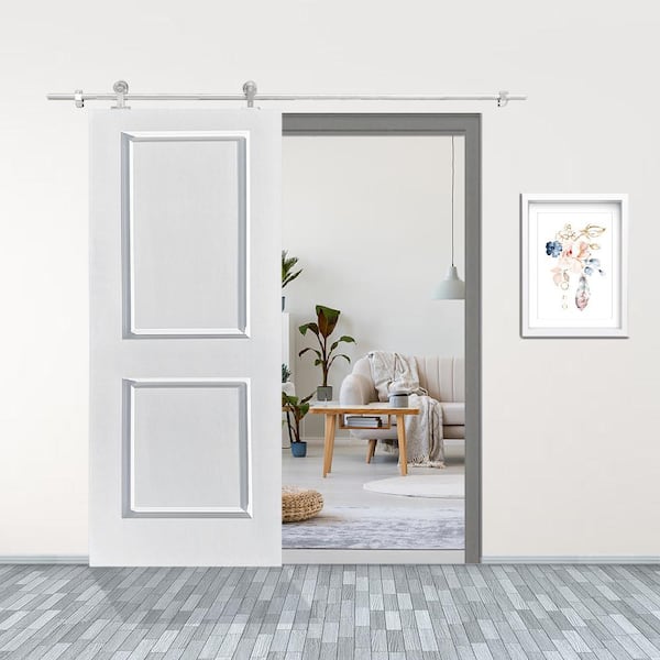 CALHOME 30-in x 80-in White Primed MDF Single Barn Door | PK-2PANEL-CB-30