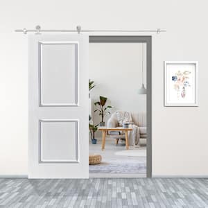 30 in. x 80 in. White Painted Composite MDF 2 Panel Interior Sliding Barn Door with Hardware Kit
