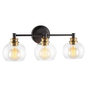 Odette 21.75 in. 3-Lights Oil Rubbed Bronze with Warm Brass Accents Modern Bathroom Vanity Light