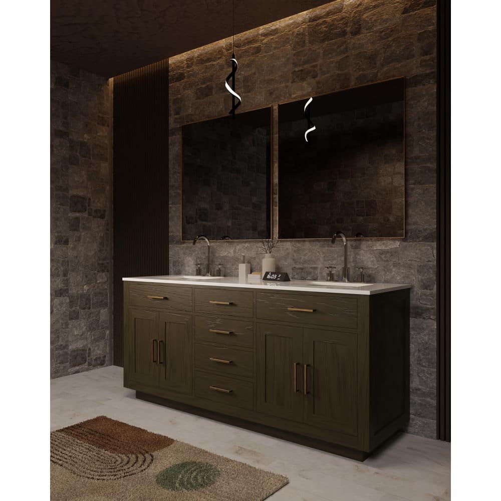 Condor 72 in. W x 22 in. D Brown Oak Double Bath Vanity with White Quartz Top, and Faucet Set price history on PriceWatchPro