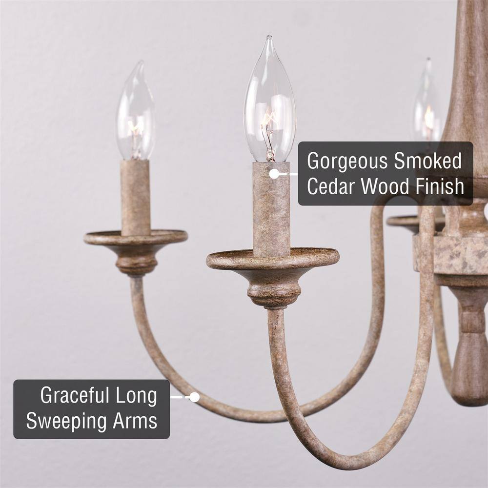 Sherbrooke 24" Smoked Cedar Wood 5-Light French Country Chandelier