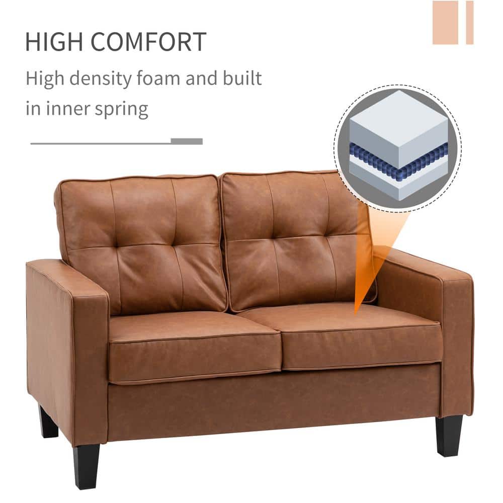 Classic Brown Faux Leather 51.5" Loveseat with Metal Track Arms
