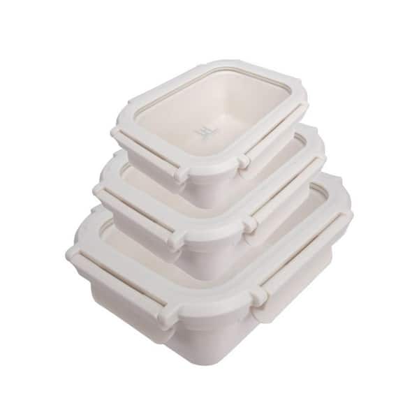 Brixton 6-Piece Leakproof Porcelain Ceramic Food Storage Containers with Glass Lids Set in Cream