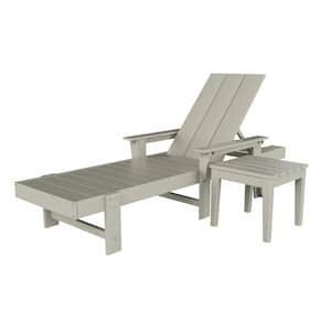 Shoreside 2Piece Modern Poly Plastic Adjustable Reclining Outdoor Patio Chaise Lounge Armchair and Table Set, Sand