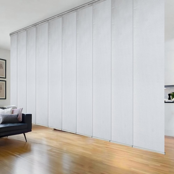EMOH Aquamarine 120 in. to 218 in. W x 94 in. L Adjustable 10-Panel Satin Nickel Double Rail Panel Track with 23.5 in. Slates
