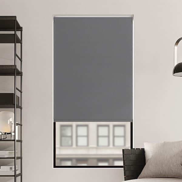 Sun Zero Langley Cordless Gray 100% Blackout Textured Fabric Roller Shade 34 in. W x 72 in. L