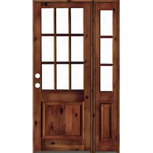 50 in. x 96 in. Knotty Alder Right-Hand/Inswing Clear Glass Red Chestnut Stain Wood Prehung Front Door w/Right Sidelite