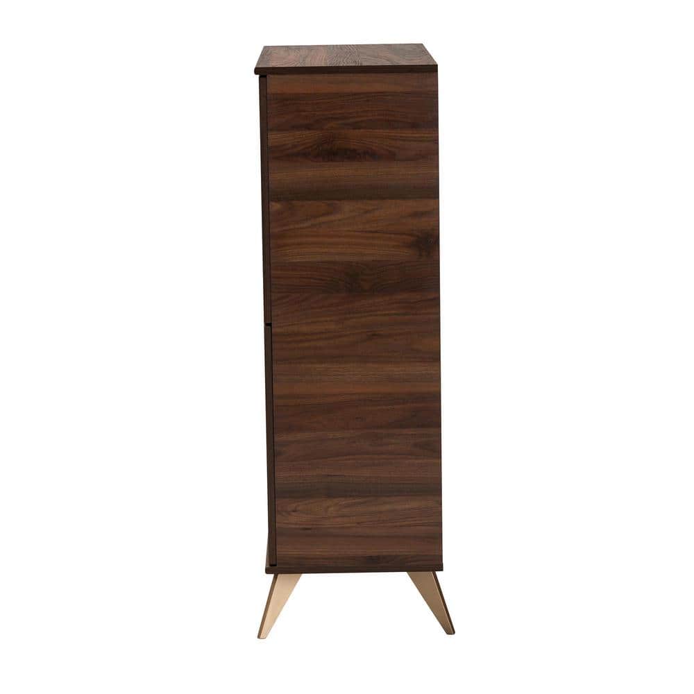 Graceland Walnut Wood Shoe Cabinet with Gold Legs