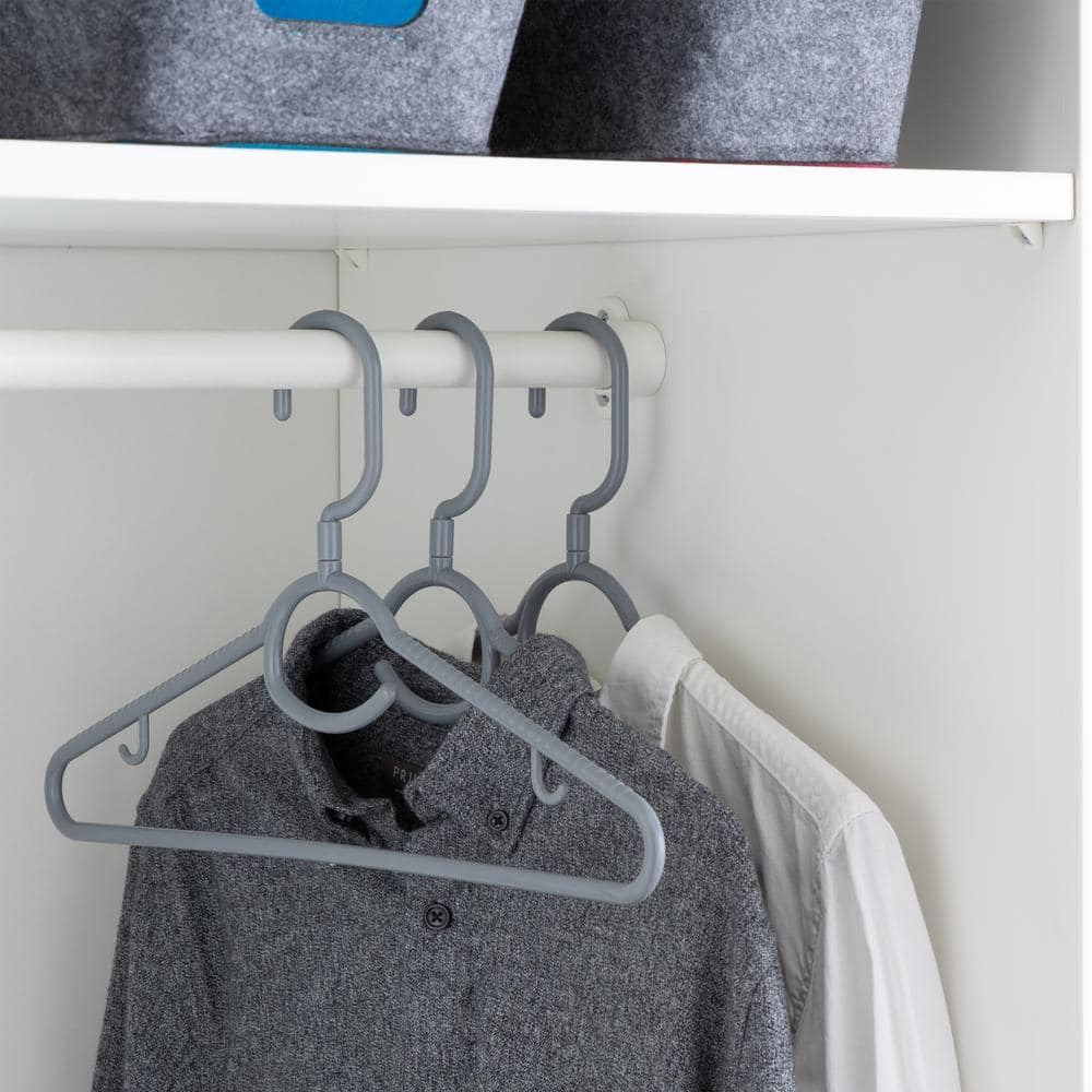Gray Heavyweight Plastic Hangers with Swivel Hook and Rubber Grips (Set of 5)