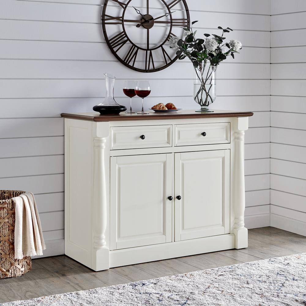 Elegant Distressed White Carved Sideboard with Adjustable Shelves