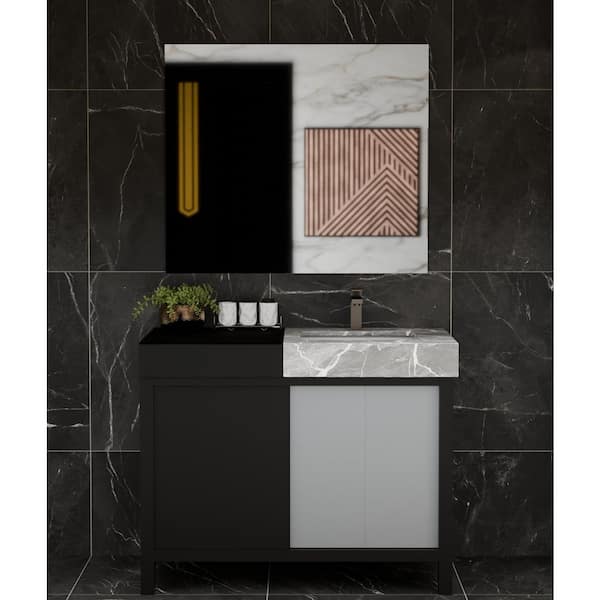 Zilara 42 in x 22 in D Black and Grey Bath Vanity, Castle Grey Marble Top and Gun Metal Faucet Set