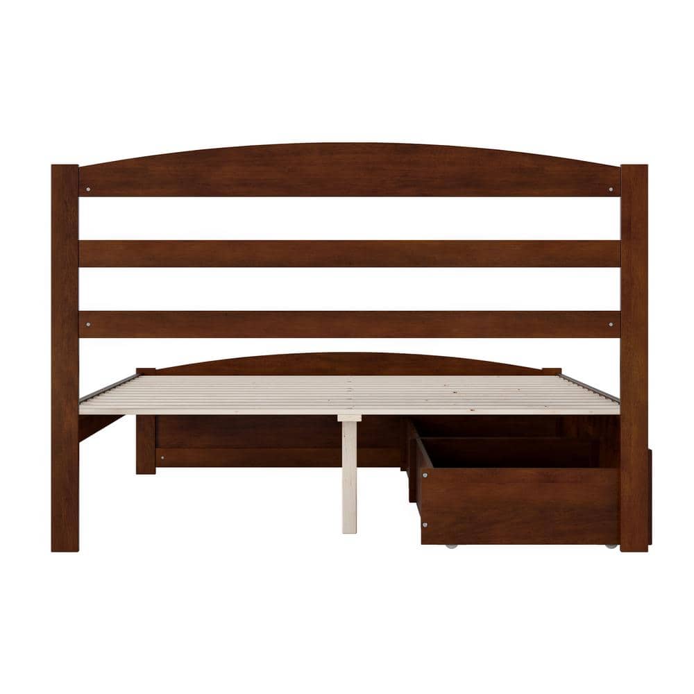 Mission Queen Platform Bed with Storage Drawers in Walnut