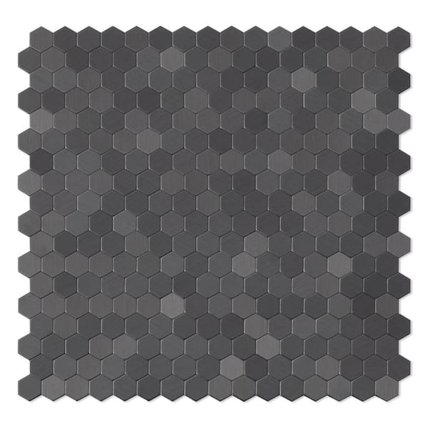 SpeedTiles Hexagonia SB Black Stainless 11.46 in. x 11.89 in. x 5mm Metal Peel & Stick Wall Mosaic Tile (5.68 sq. ft./case)