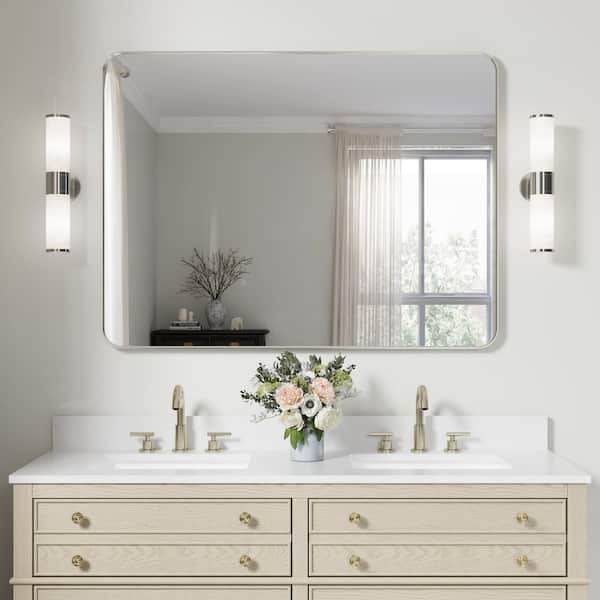 ANGELES HOME 48 in. W x 36 in. H Rectangular Aluminum Framed Wall Bathroom Vanity Mirror in Brushed Nickel