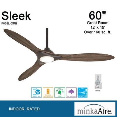 Sleek 60 in. Integrated LED Indoor Oil Rubbed Bronze Smart Ceiling Fan with Light with Remote Control