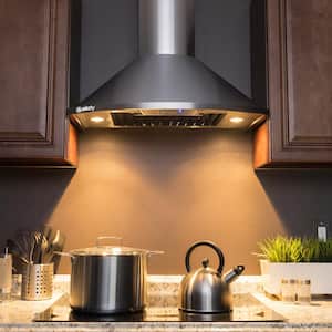 30 in. Convertible Kitchen Wall Mount Range Hood with Lights in Brushed Stainless Steel