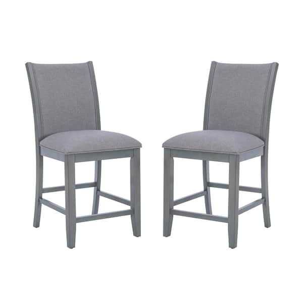 Linon Home Decor Billie 25 in. Light Gray Full Back Wood Counter Upholstered Stool with Polyester Seat Set of 2