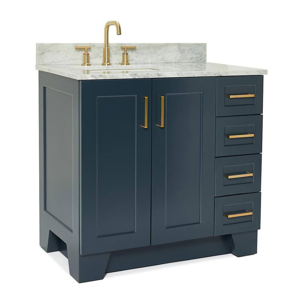 Midnight Blue Freestanding Vanity with Carrara Marble Top