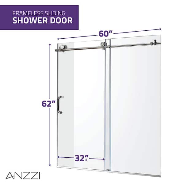 Raymore 60 in. x 62 in. Frameless Sliding Bathtub Door in Polished Chrome