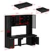 FUFU&GAGA 90.6 in. W Black Wood Computer Gaming Desk Home Office Desk, with 82.7 in. H Bookshelf, LED Lights, Drawers, Cabinets KF020471-012