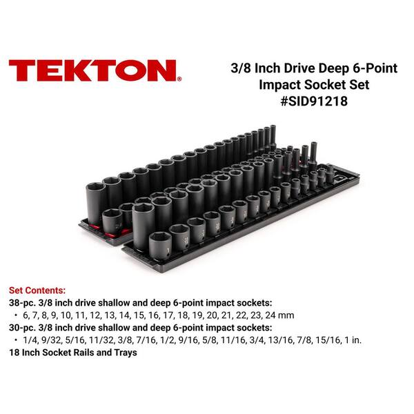 3/8 in. Drive 6-Point Impact Socket Set with Rails (1/4 in.-1 in., 6 mm-24 mm) (68-Piece)