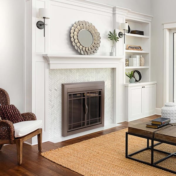 Easton Large Burnished Bronze Glass Fireplace Doors
