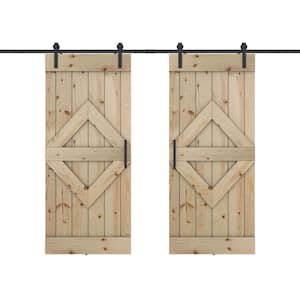 Diamond 56 in. x 84 in. Fully Set Up Unfinished Pine Wood Sliding Barn Door with Hardware Kit