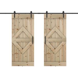 Diamond 60 in. x 84 in. Fully Set Up Unfinished Pine Wood Sliding Barn Door with Hardware Kit