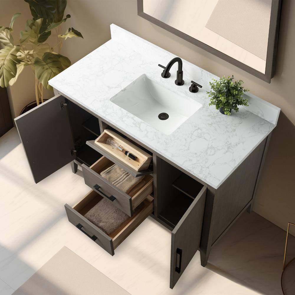 48'' Driftwood Gray Single Bathroom Vanity with Marble Top