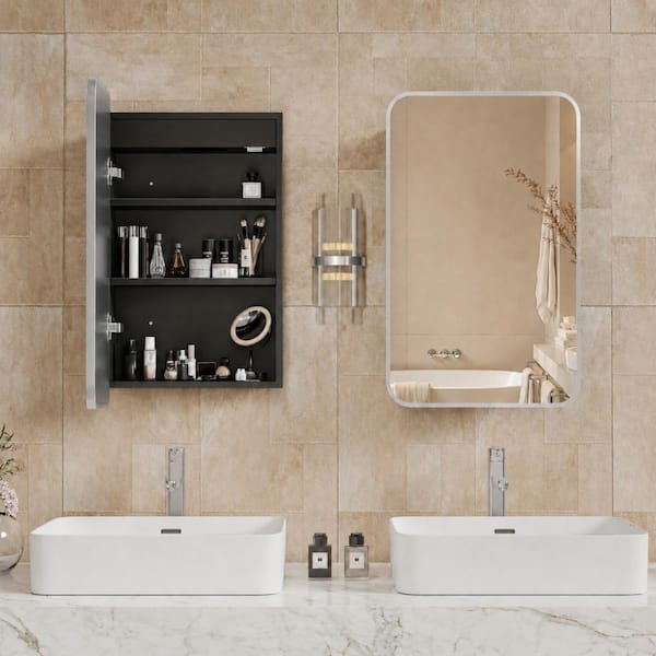 24 in. W x 36 in. H Recessed Rectangular Metal Framed Bathroom Medicine Cabinets with Mirror in Brushed Nickel