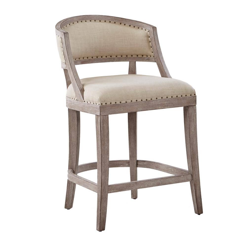 Gray Wood and Metal Backless Counter Stool with Graduated Legs