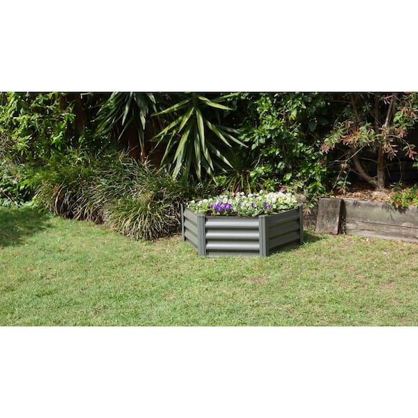 39 in. Dia Hexagon Woodland Gray Metal Garden Bed