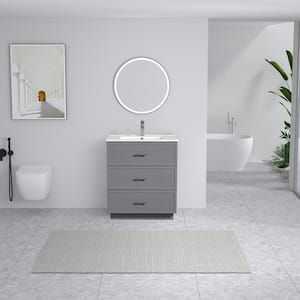 18.25 in. W. x 29.75 in. D x 34.13 in. H 1 Sink Freestanding Bath Vanity in Gray with White Ceramic Top and 3-Drawers