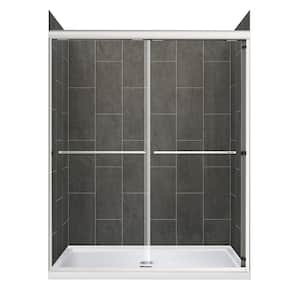 Cove Sliding 48 in. L x 34 in. W x 78 in. H Center Drain Alcove Shower Stall Kit in Slate and Brushed Nickel Hardware