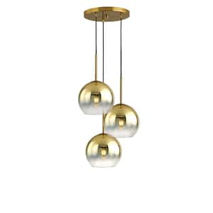 Metro 3-Light Brushed Brass Pendant Light with Golden Glass Shade