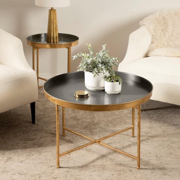 kate and laurel celia round metal coffee table