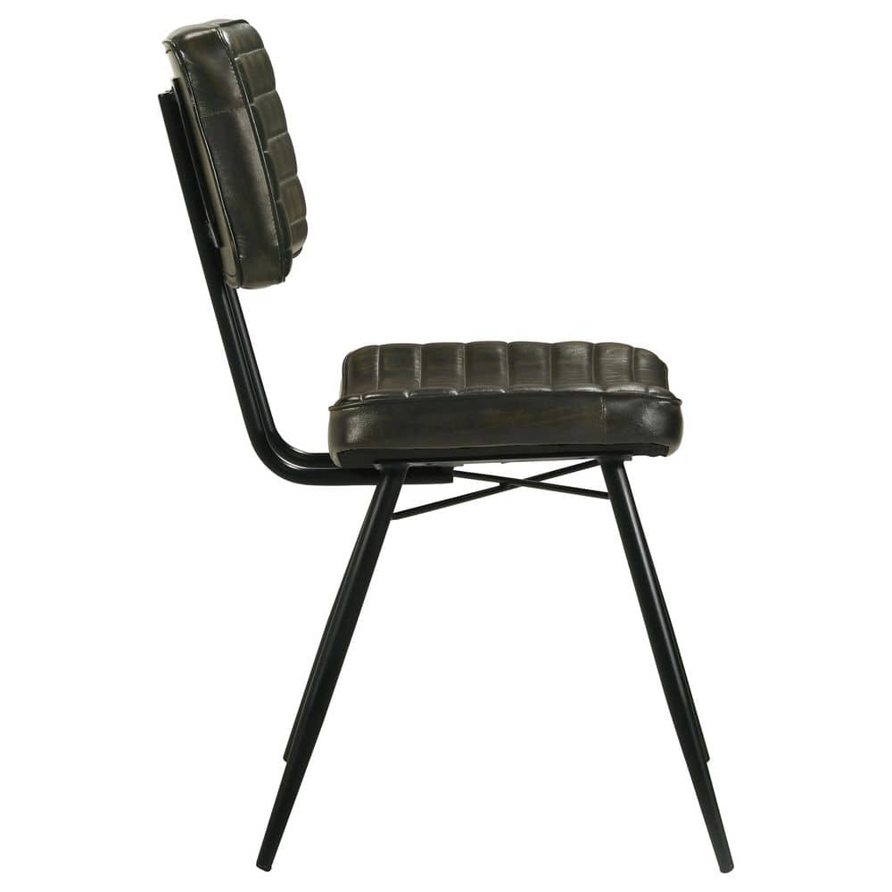 Espresso Leather Upholstered Side Chair with Metal Legs
