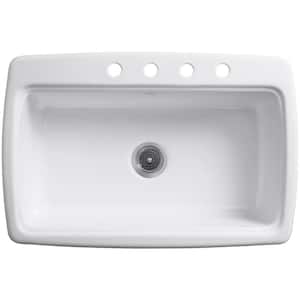 Cape Dory 33 in. Drop-in Single Bowl Cast Iron Kitchen Sink with 4-Faucet Holes
