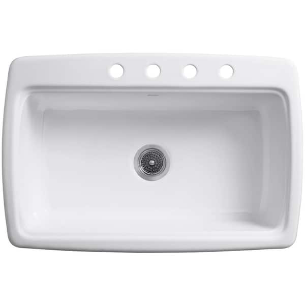 Cape Dory 33 in. Drop-in Single Bowl Cast Iron Kitchen Sink with 4-Faucet Holes